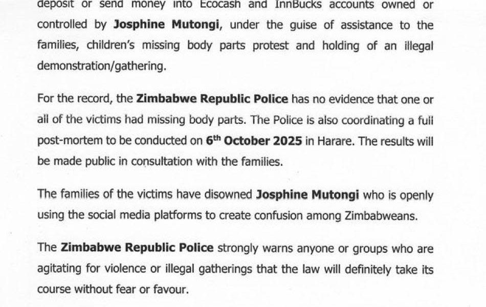 ZRP Warns Against Exploiting Kuwadzana Tragedy