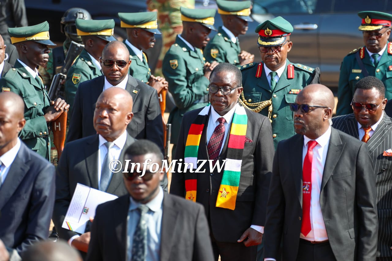 President Emmerson Mnangagwa arrives at the National Heroes Acre, where he led mourners in honouring the life and legacy of National Hero Major General (Retired) Richard Ruwodo.