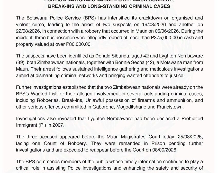 Three Arrested Over P375,000 Maun Robbery